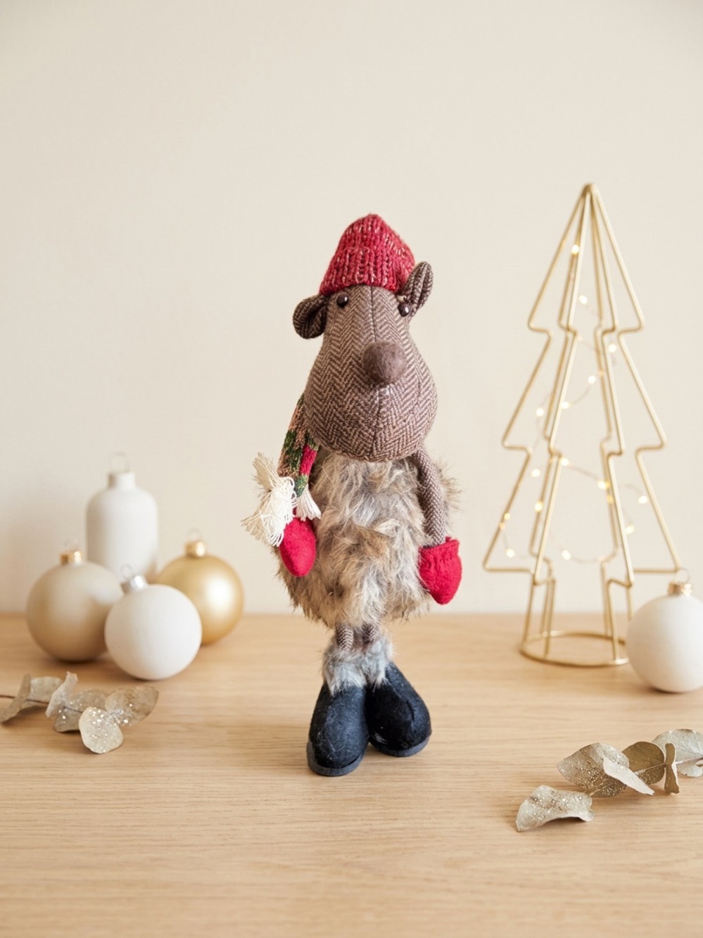 Plush Moose Figurine 16" Christmas Decor Adjustable Posable Arms Faux Fur Rustic